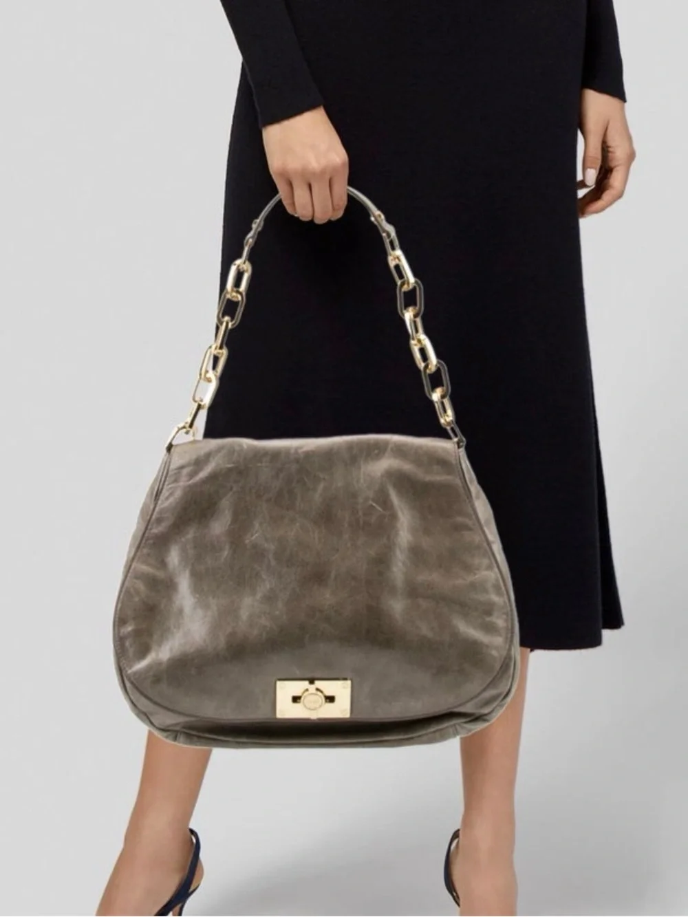 Tory Burch Gray Hobo Shoulder Bag